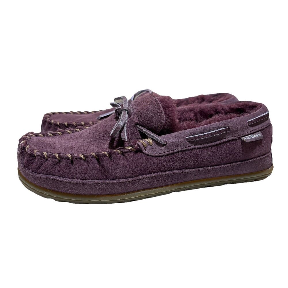 LL Bean Purple Shearling Lined Slippers Moccasins Venetian Wicked Good Womens 7